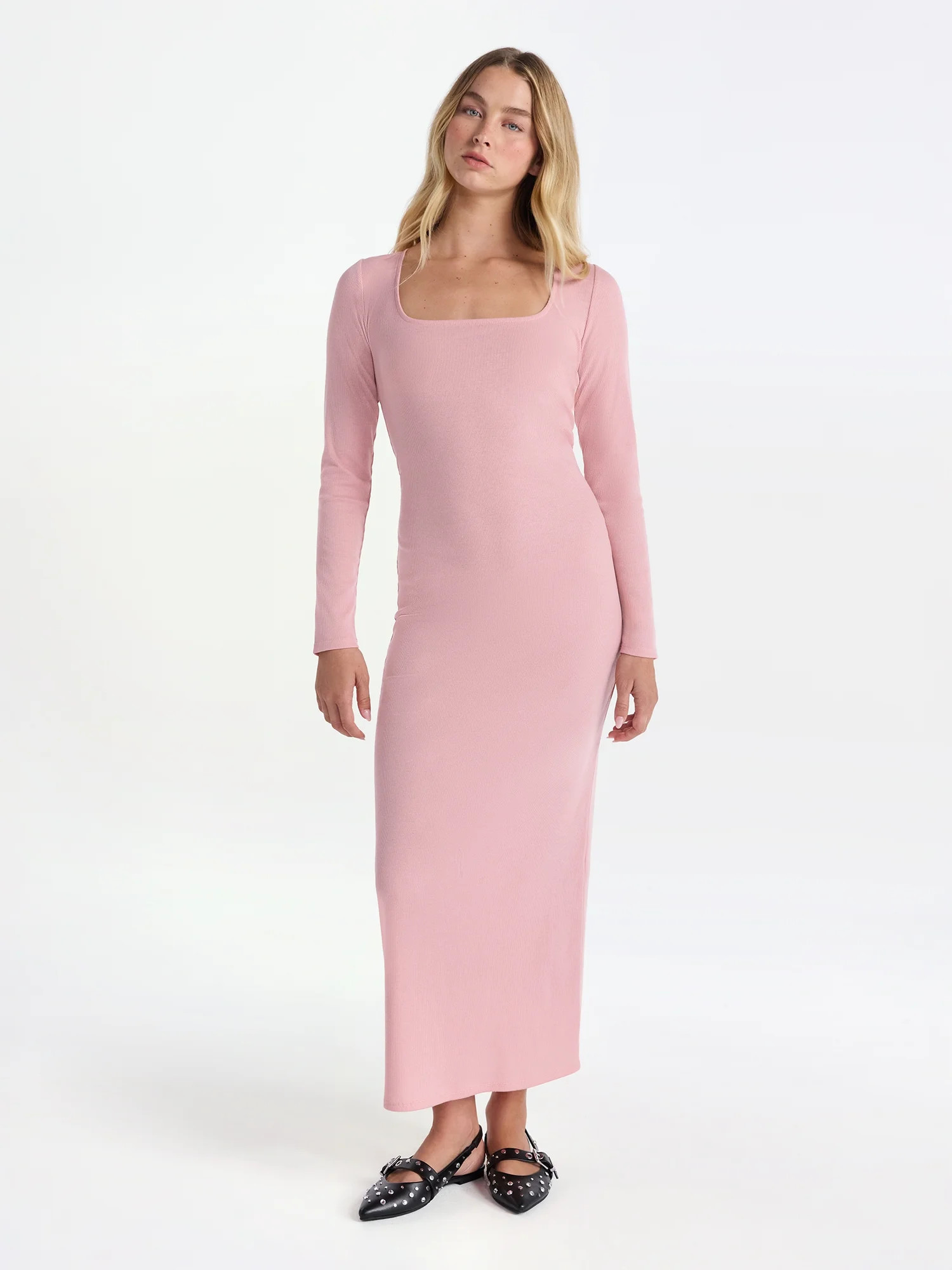 No Boundaries Square Neck Dress with Long Sleeves, Women's | Walmart (US)
