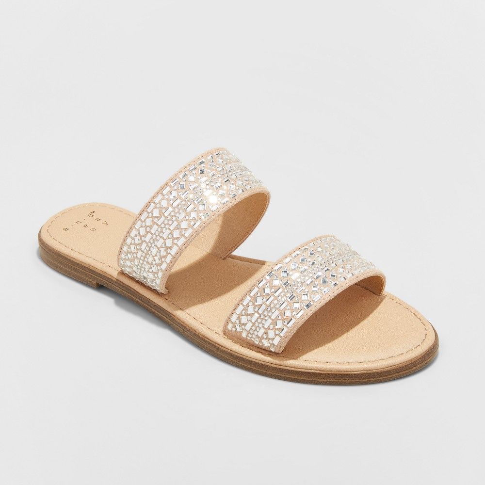 Women's Kersha Embellished Slide Sandals - A New Day Taupe 6, Brown | Target