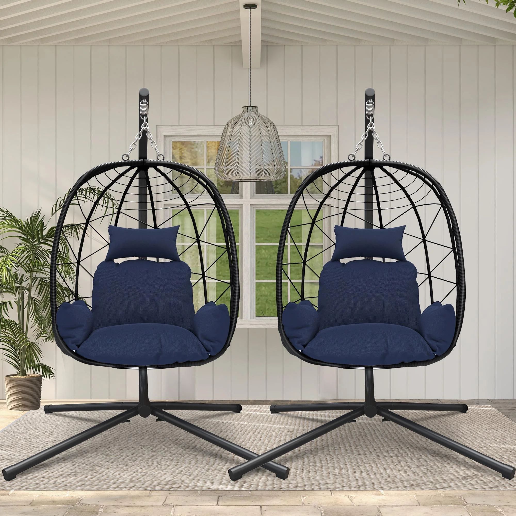 2 Piece Egg Chair, Outdoor Wicker Egg Chair with Stand, Patio Swing Chair Hammock Basket Chair wi... | Walmart (US)