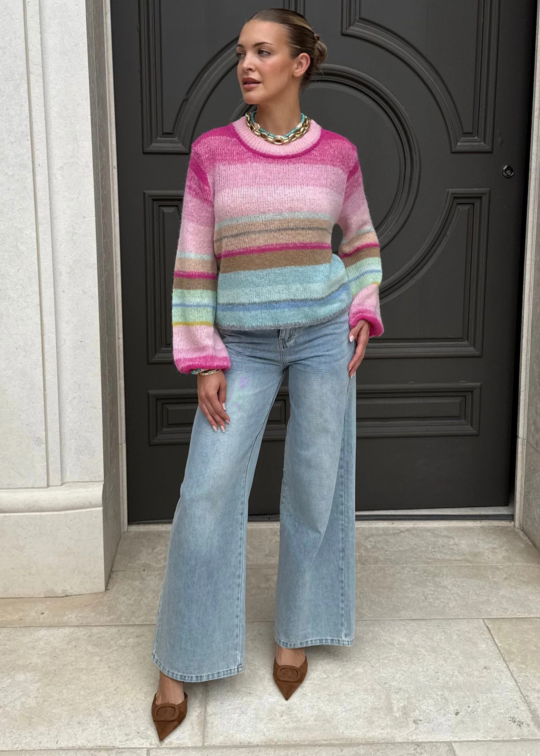 Peyton Multicolor Striped Knit Long Sleeve Sweater | Benaar La