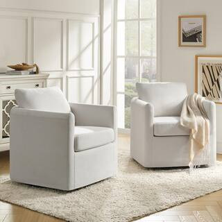 Christepher Modern White Slipcovered 360° Swivel Chair Set of 2 | The Home Depot