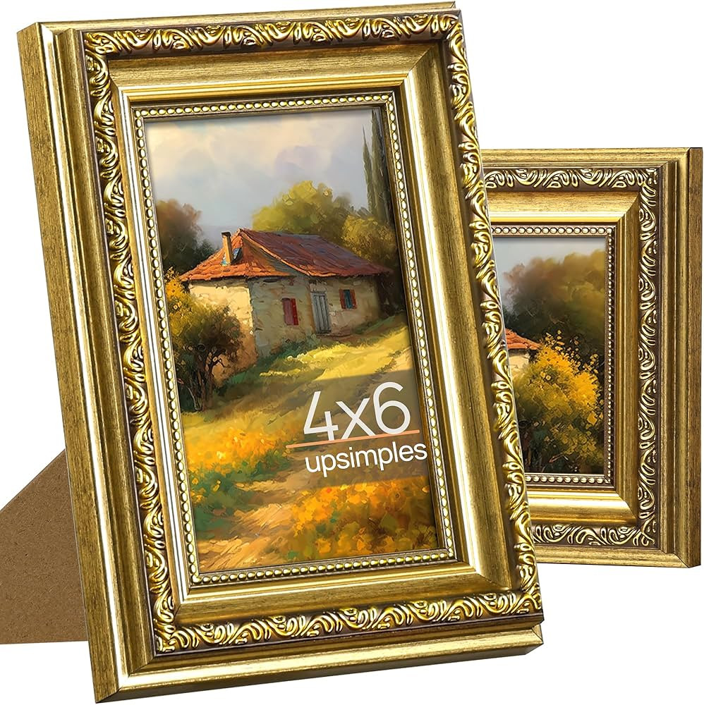 upsimples 4x6 Picture Frame with Real Glass, Ornate Vintage 4 x 6 Photo Frames for Wall Decor or ... | Amazon (US)
