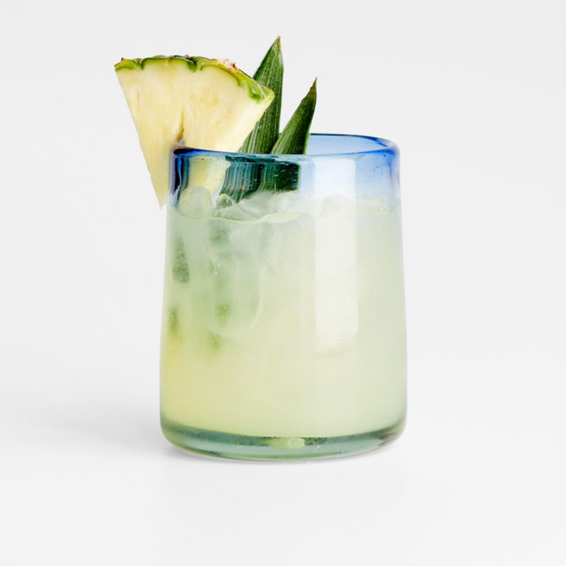 Pacifico Blue Rim Double Old-Fashioned Glass + Reviews | Crate & Barrel | Crate & Barrel