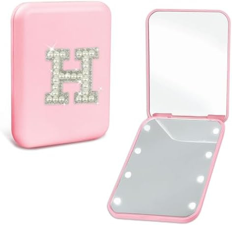 Personalized LED Travel Compact Mirror for Purses, Pearl Initial Letter 1X/2X Magnification Small... | Amazon (US)