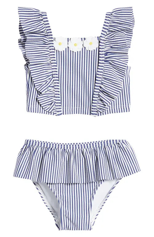 Little Me Daisy Stripe Two-Piece Swimsuit in Blue at Nordstrom, Size 24M | Nordstrom
