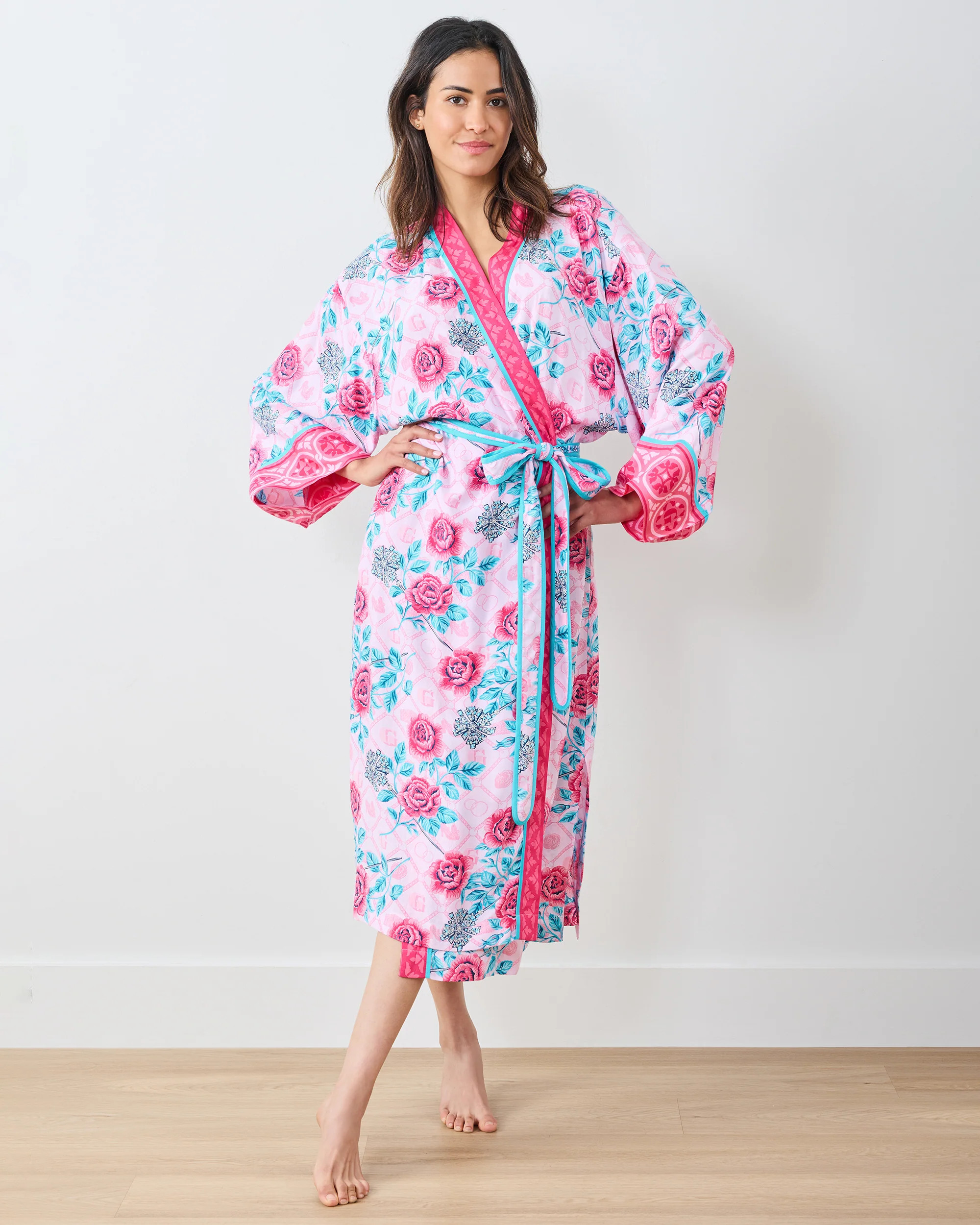 Glinda's Garden - Eco Satin Robe - Popular Pink | Printfresh