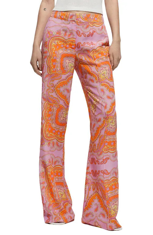 MANGO Paisley Flare Pants in Pink at Nordstrom, Size 2 | Nordstrom