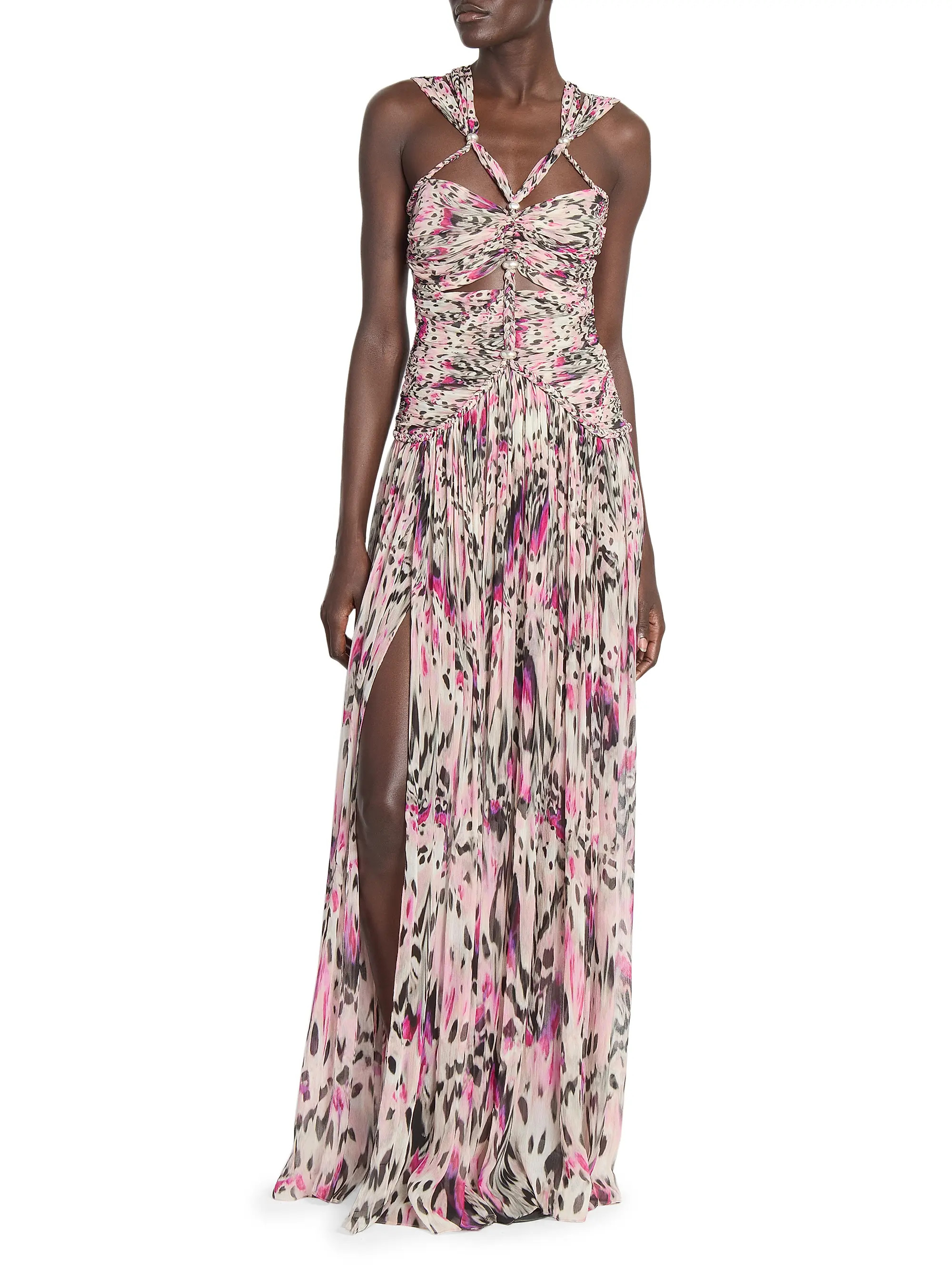 Rafael Ruched & Braided Printed Silk Dress | Saks Fifth Avenue