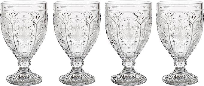 Fitz and Floyd Trestle Glassware Ornate Goblets, Set of 4, Clear | Amazon (US)