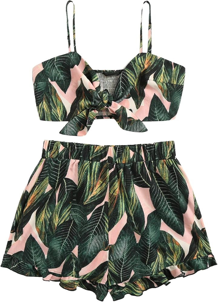 SweatyRocks Women's 2 Piece Casual summer Sleeveless Crop Top Camisole with Shorts | Amazon (US)