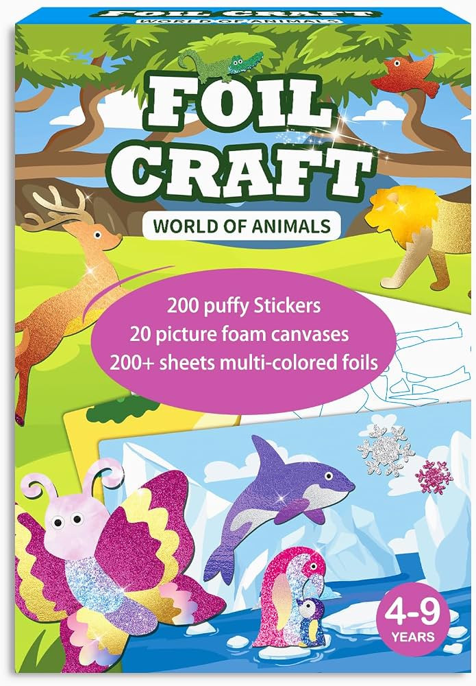 SOOVSY 200 Sheets Animals Foil Art Fun Kit for Kids, Foil Art for Kids Crafts Kit DIY Creative Ac... | Amazon (US)