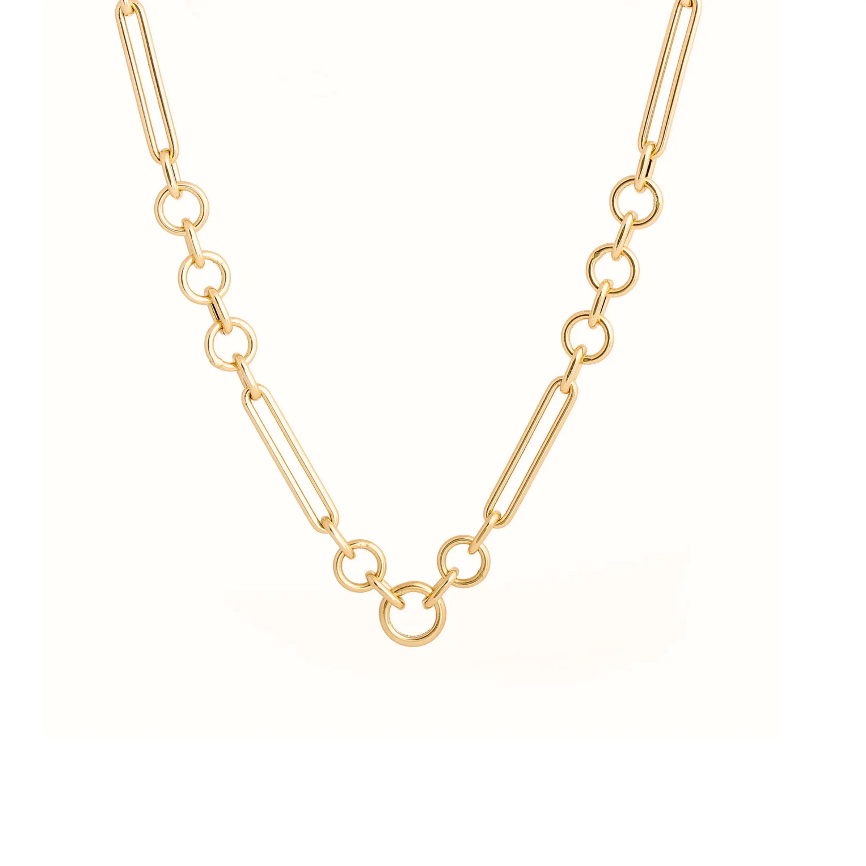 14k Gold Mixed Link Chain with Push Clasp Trombone Necklace Mixed Link Charm Clip Necklace Albert Link Chain Trombone Albert Mix Link Chain | Etsy (Global)