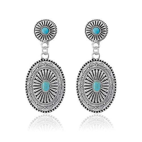 Western Earrings Western Outfit for Women Vintage Concho Earrings Oval Turquoise Dangle Earrings Rodeo Country Concert Outfits Jewelry Gifts | Amazon (US)