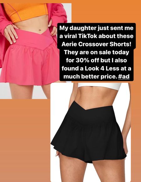 My daughter just sent me a viral TikTok about these Aerie Crossover Shorts! They are on sale today for 30% off but I also found a Look 4 Less at a much better price 

#LTKfit #LTKunder50 #LTKsalealert