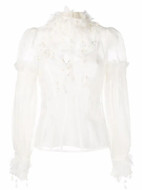 floral appliqué ruffled shirt | Farfetch (US)