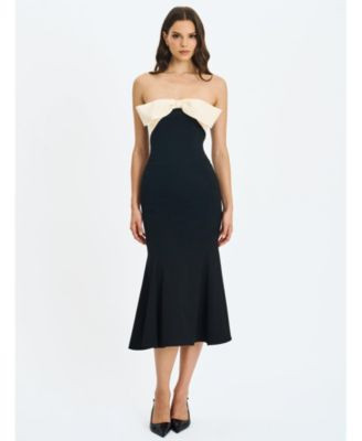 Women's Saige Black Mermaid Maxi Dress with Ivory Bow Bustline | Macy's