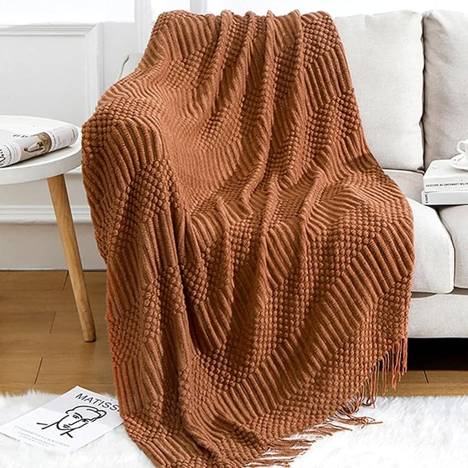 Blagic Knitted Throw Blanket for Couch and Bed, Soft & Cozy Knit Blanket with Tassel, Burnt Orang... | Amazon (US)