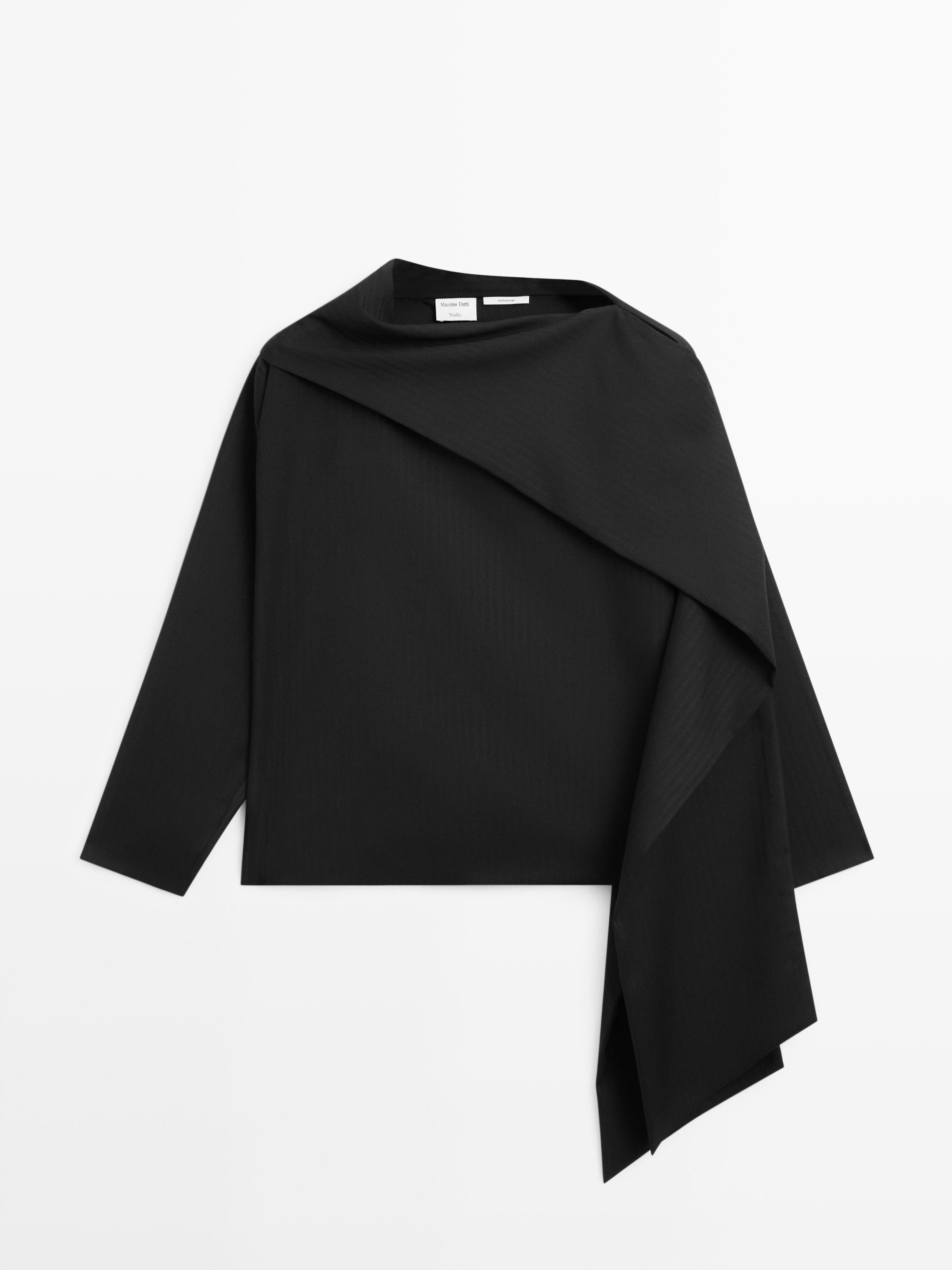 Gestreifte Bluse mit Cape-Detail – STUDIO | Massimo Dutti DE