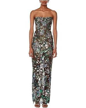 Women's Sexy Strapless Floral Sequin Long Dress Sequins Flower Backless Long Slim Dress | Amazon (US)