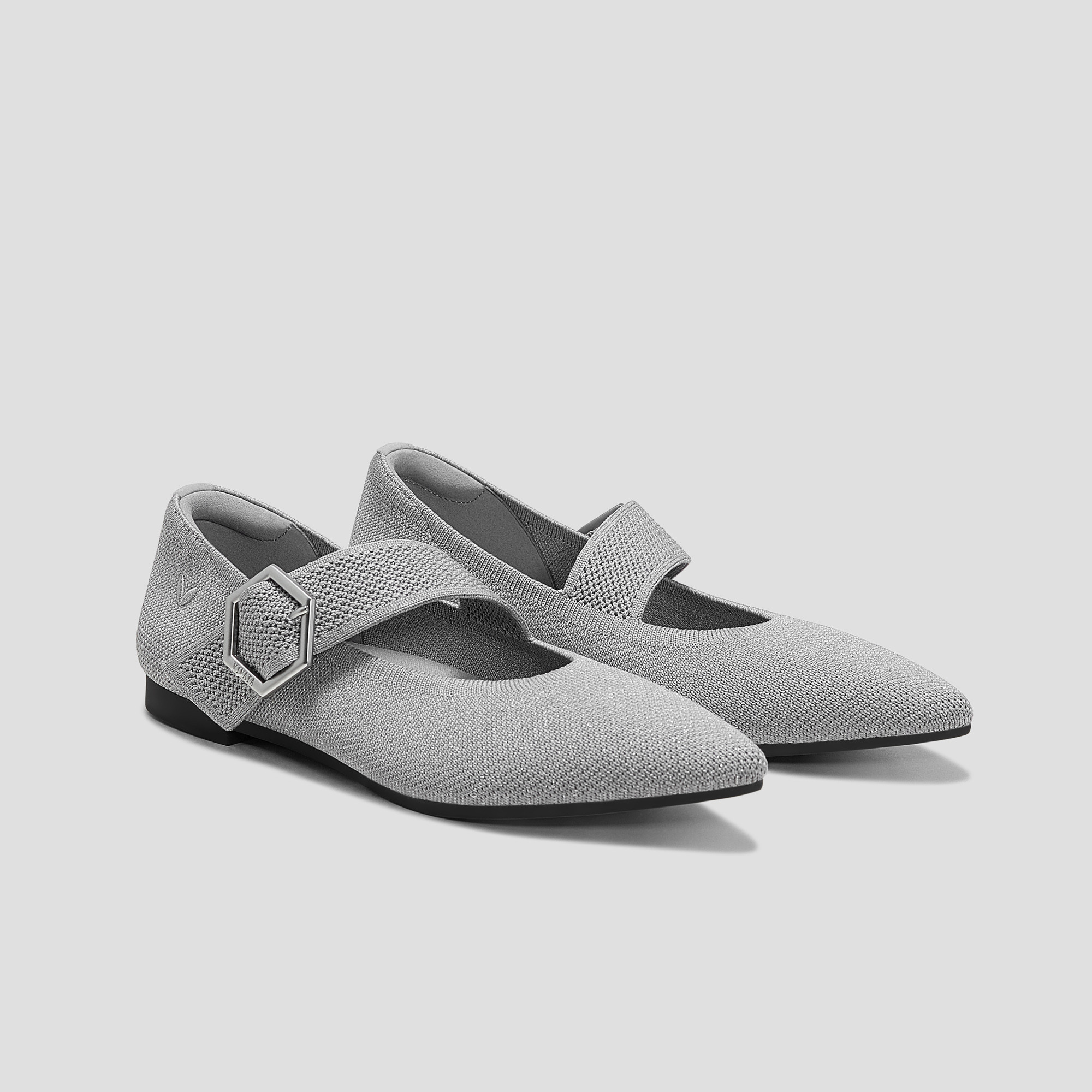 VIVAIA Pointed-toe Mary-Jane Flats (Maria)|GREY SILVER|EU 39.5 | VIVAIA