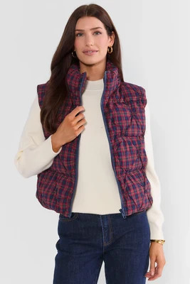 Navy Plaid Puffer Vest | Avara