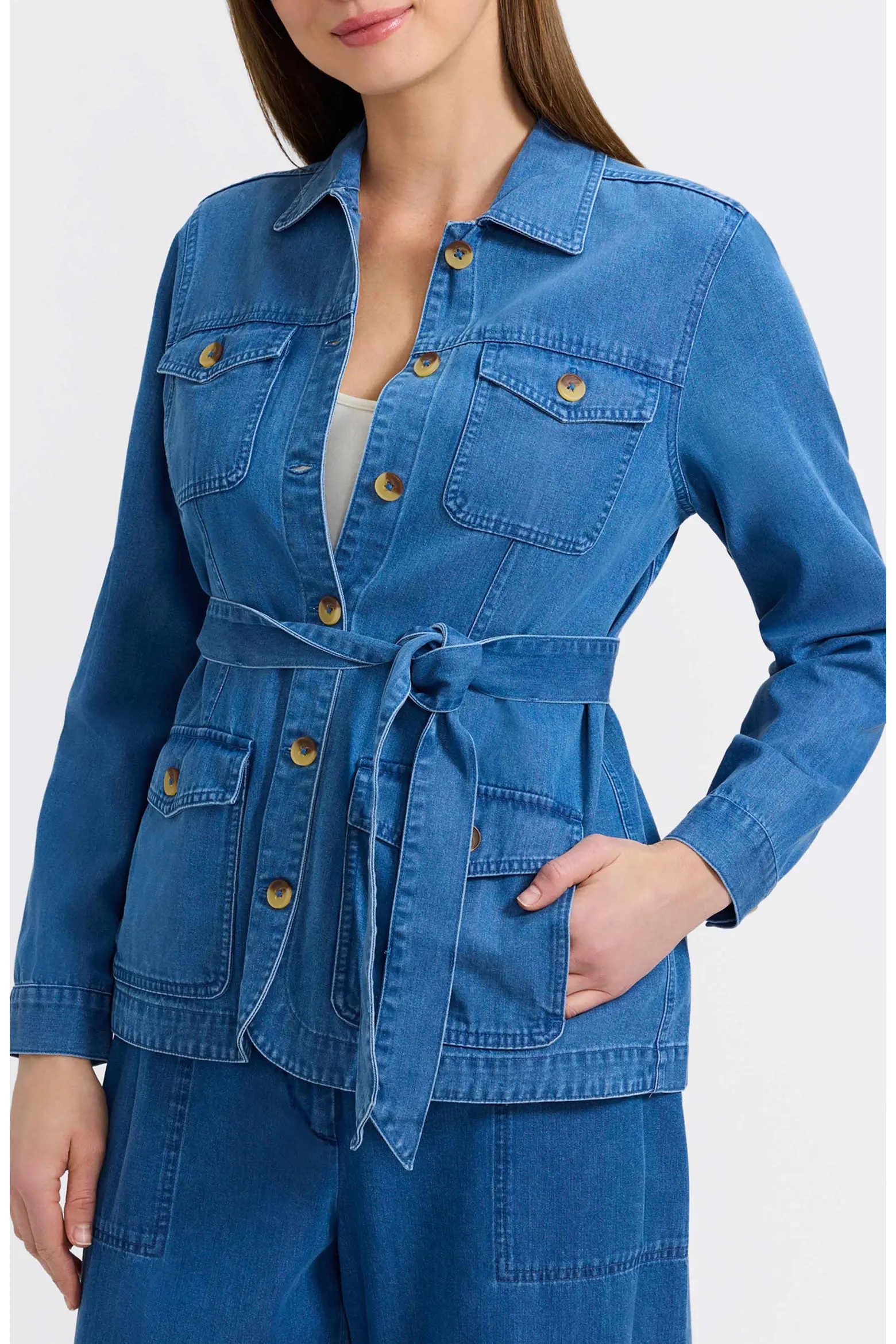 Foxcroft Stella Belted Denim Utility Jacket (Women) | Nordstrom | Nordstrom