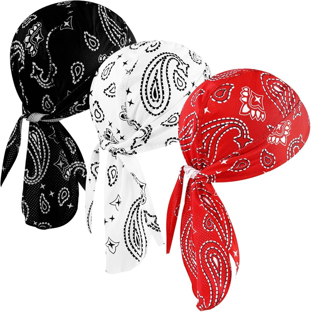 DOCILA 3 Pcs Do Rags for Men Skull Cap Bandana Hat Breathable Helmet Linner Beanie | Amazon (US)