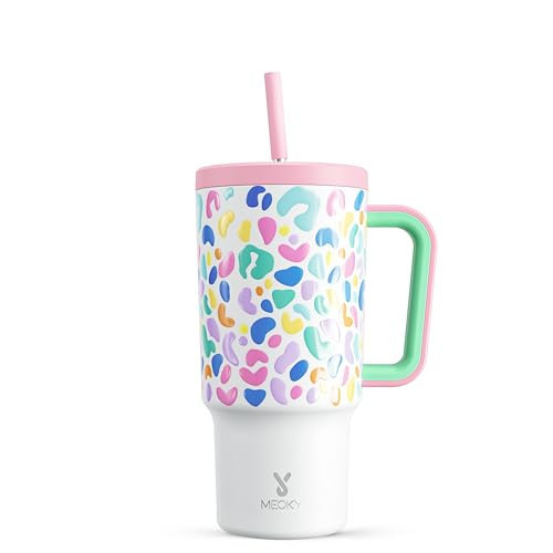 Meoky 30 oz Tumbler with Handle, Tumbler with Lid and Straw, Insulated Stainless Steel Travel Mug, 100% Leak-proof, Cupholder Friendly, Keeps Cold for 24 Hours or Hot for 8 Hours (Leopard) | Amazon (US)