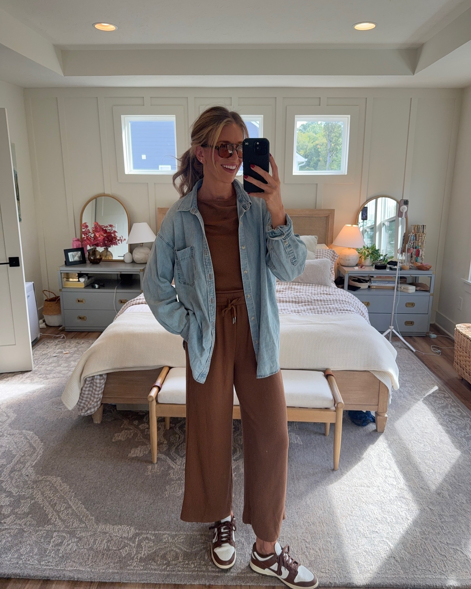The easiest elevated casual look 🤎 A simple neutral set with a denim layer and sneakers is one of those outfits you can throw on and go. Everything is Amazon!
Size: M set & denim button down

#LTKootd #LTKTall #LTKTravel