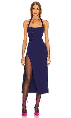 L'Academie Jade Midi Dress in Dark Purple from Revolve.com | Revolve Clothing (Global)