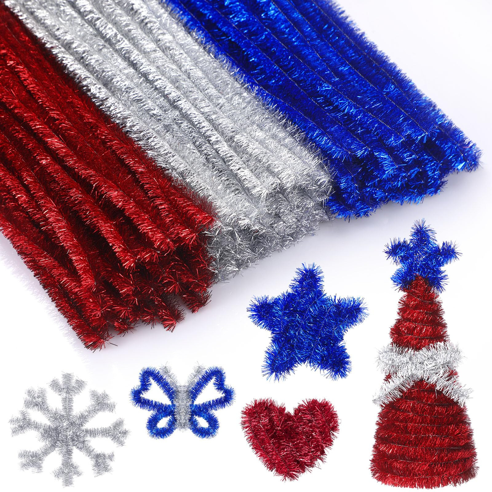 200 Pcs Independence Day Large Glitter Pipe Cleaners 15mm x 12 Inch Sparkly Metallic Pipe Cleaners Bulk for 4th of July Patriotic St. Patricks DIY Art Projects Creative Gift(Red,White,Blue) | Amazon (US)
