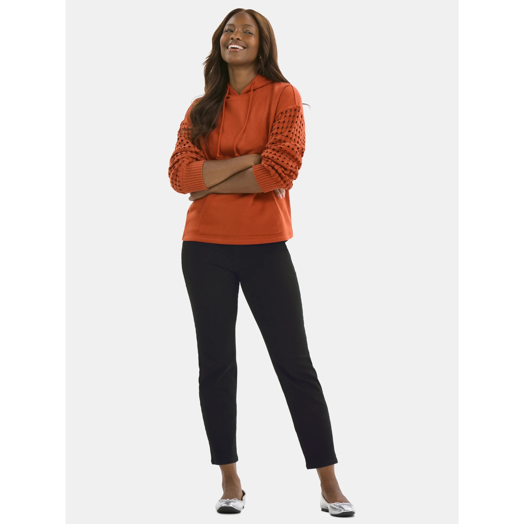 Time and Tru Women's Fleece Hoodie with Crochet Long Sleeves, Sizes XS-XXXL | Walmart (US)