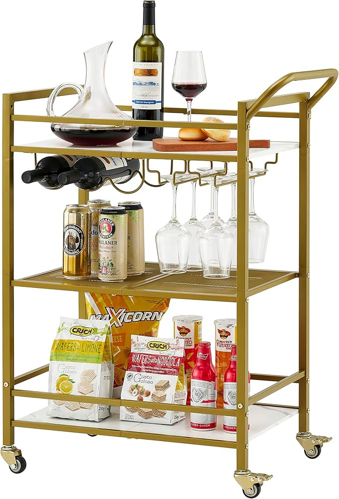 Tajsoon 3-Tier Bar Cart, Mobile Bar Serving Cart, Industrial Style Wine Cart for Kitchen, Beverag... | Amazon (US)