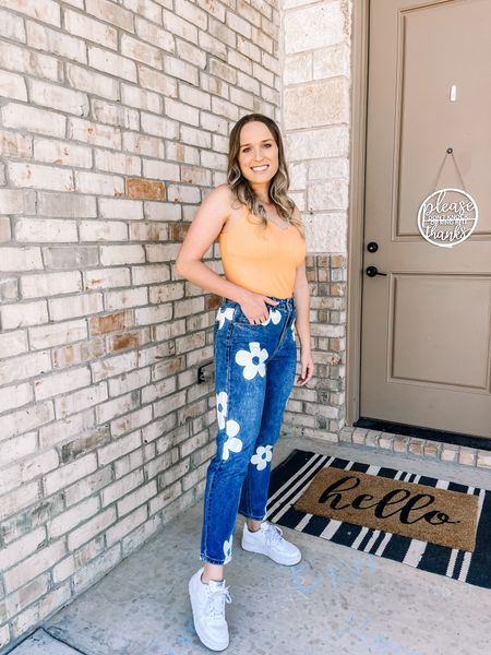 Spring outfit summer outfit flower pants outfit flower denim. Size up in jeans! 

Wearing size 7 in pants (sized up), large top (not the amazon one linked - from TJ Maxx in store)

#LTKSeasonal #LTKshoecrush #LTKstyletip