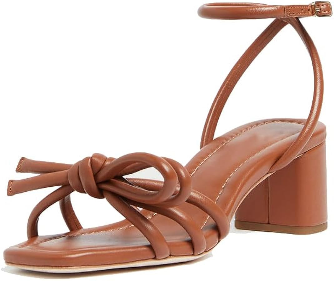 Arqa Bow-embellished Natural Raffia Heeled Sandals for Women Open Squared Toe Block Mid Heel Ankl... | Amazon (US)