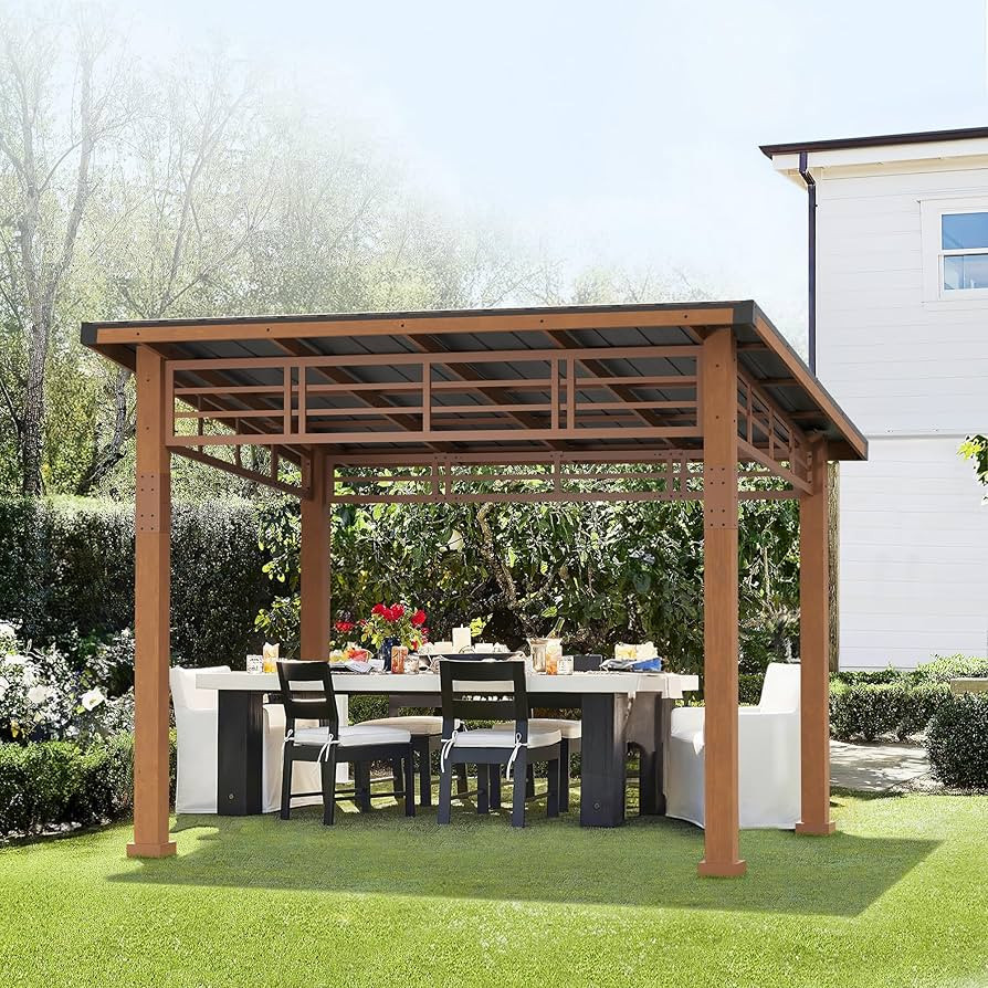 LUE BONA 10x12 Hardtop Gazebo, Outdoor Pergola Metal Roof Gazebo with Wooden Frame, Patio Gazebo ... | Amazon (US)