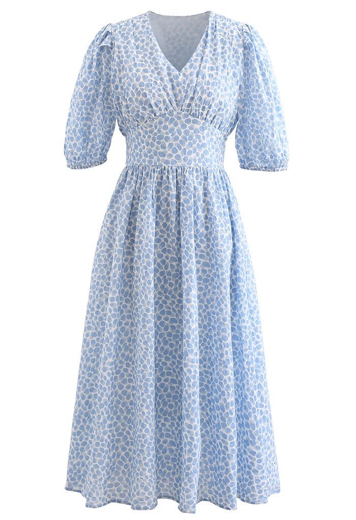 Bubble Printed Tie Waist Midi Dress in Blue | Chicwish