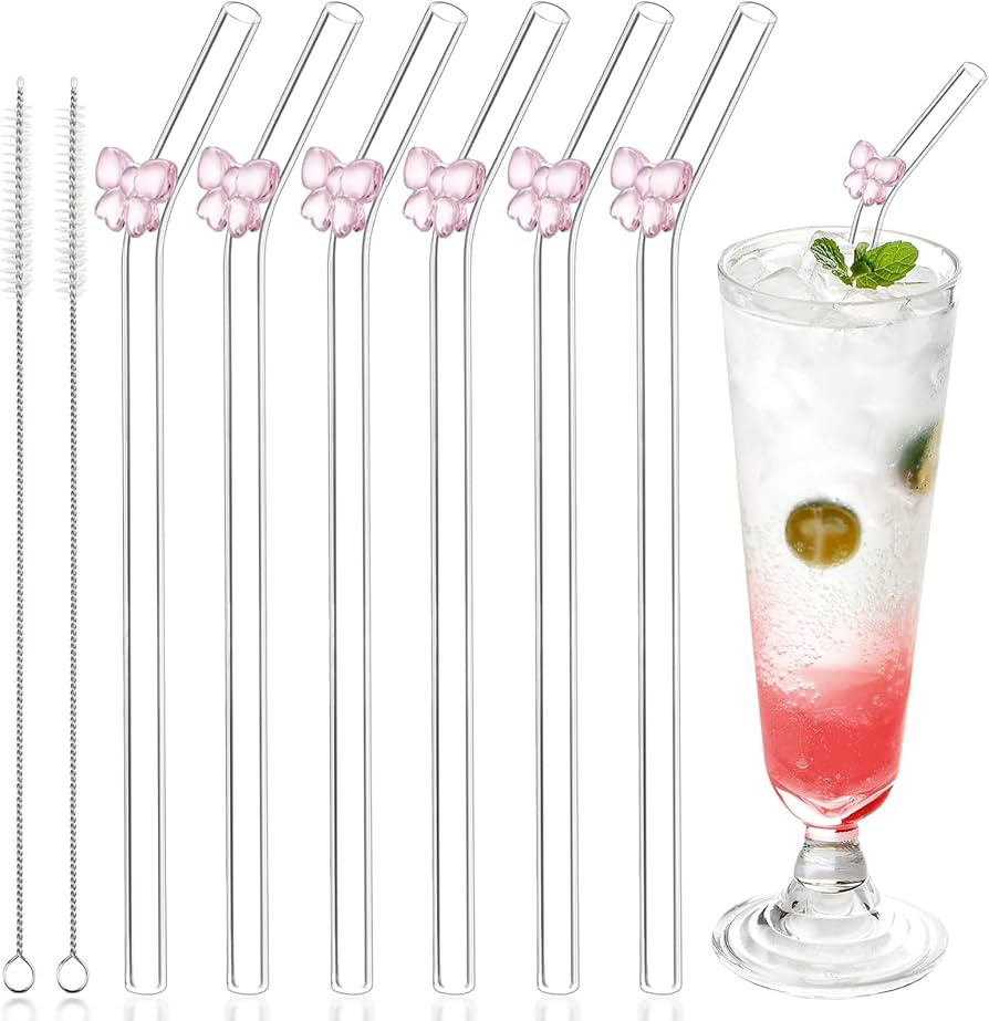 Yomarket 6pcs Clear Glass Straws with 2 Cleaning Brush, Cute Glass Straws Shatter Resistant with ... | Amazon (US)