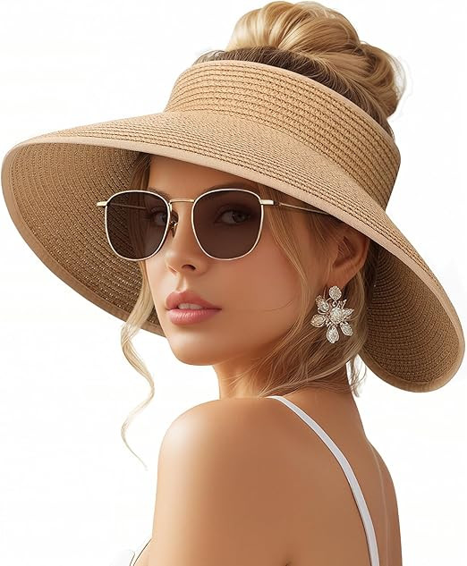 Beach Sun Straw Hats for Women, UPF 50+ UV Sun Protection Wide Brim Summer Straw Hat Foldable Pac... | Amazon (US)