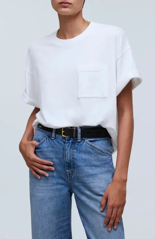 Madewell Garment-Dyed Oversize Cotton Pocket T-Shirt in Eyelet White at Nordstrom, Size Large | Nordstrom