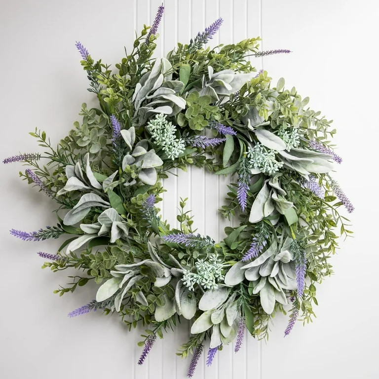 Perfnique Spring Summer Wreaths for Front Door, Lambs Ear Wreath with Lavender, 22'' Silk Flower ... | Walmart (US)
