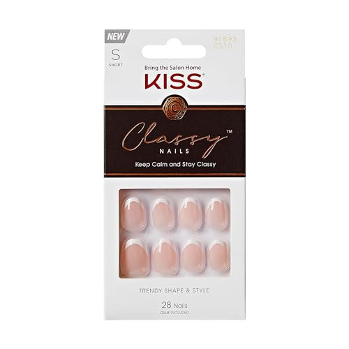 KISS Classy Nails, Press-On Nails, Nail glue included, 'Exclusive Only', Light White, Short Size, Oval Shape, Includes 28 Nails, 2G Glue, 1 Manicure Stick, 1 Mini File | Amazon (US)