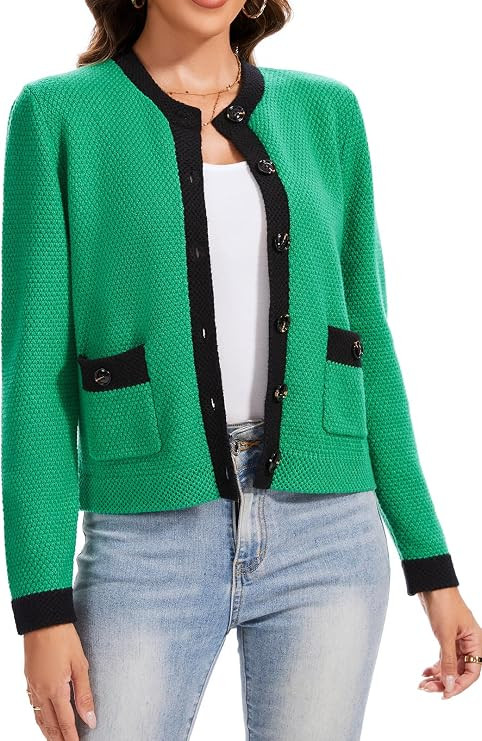 Women's Cropped Cardigan Sweater Long Sleeve Knit Lady Jacket Open Front Button Down Fall Casual ... | Amazon (US)
