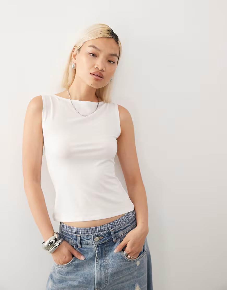 Weekday Annie super soft boat neck tank top in white | ASOS (Global)
