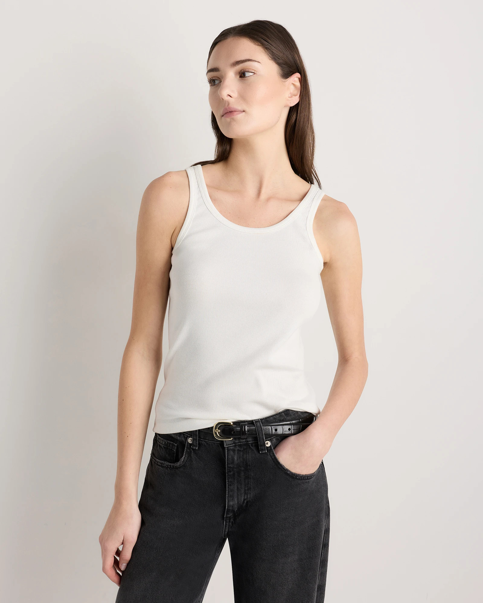 Quince | Women's Micro-Rib Scoop Neck Tank Top in White, Size XS, Organic Cotton | Quince