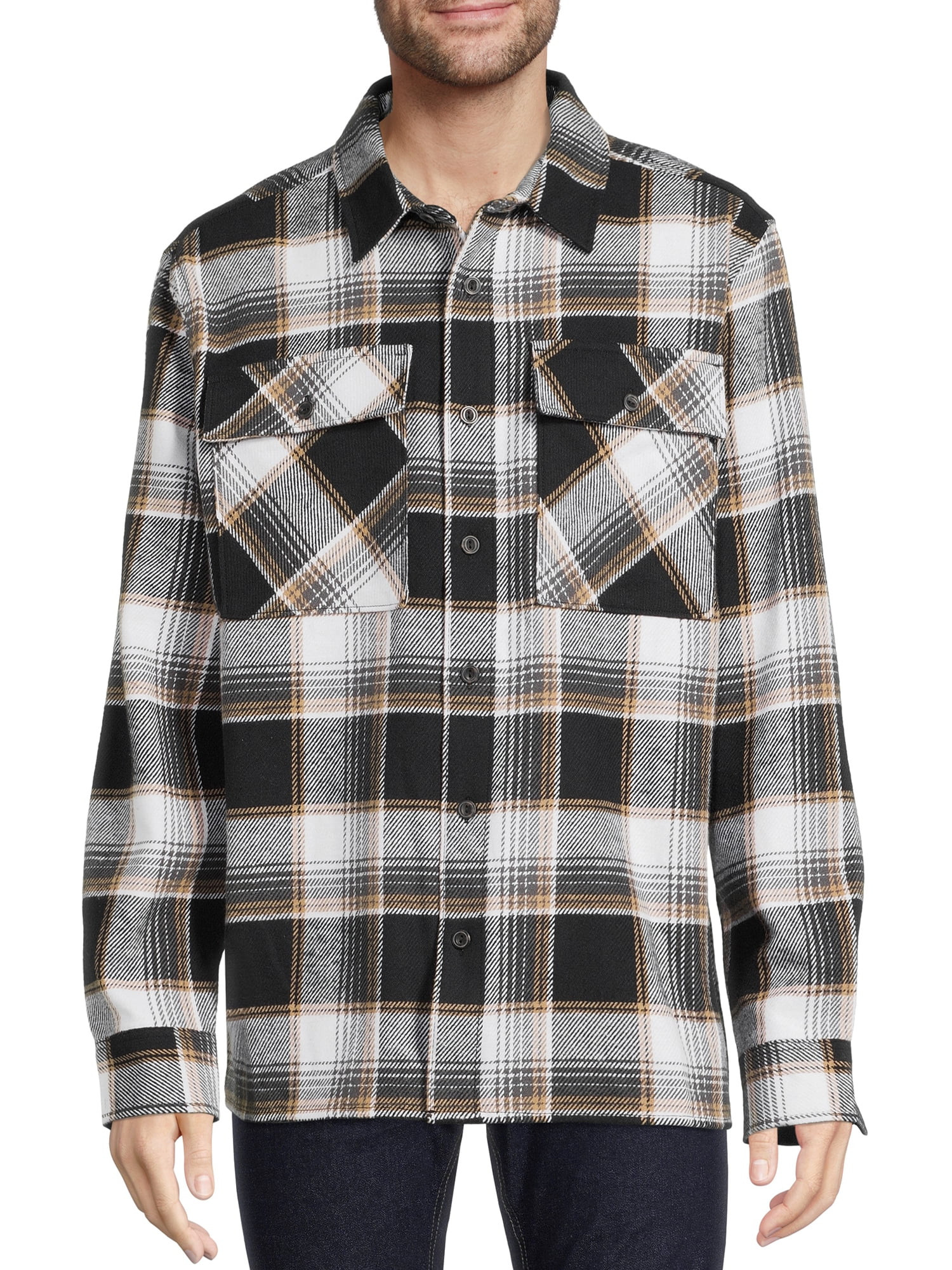 No Boundaries Men's and Big Men's Long Sleeve Flannel Layering Shirt Jacket | Walmart (US)