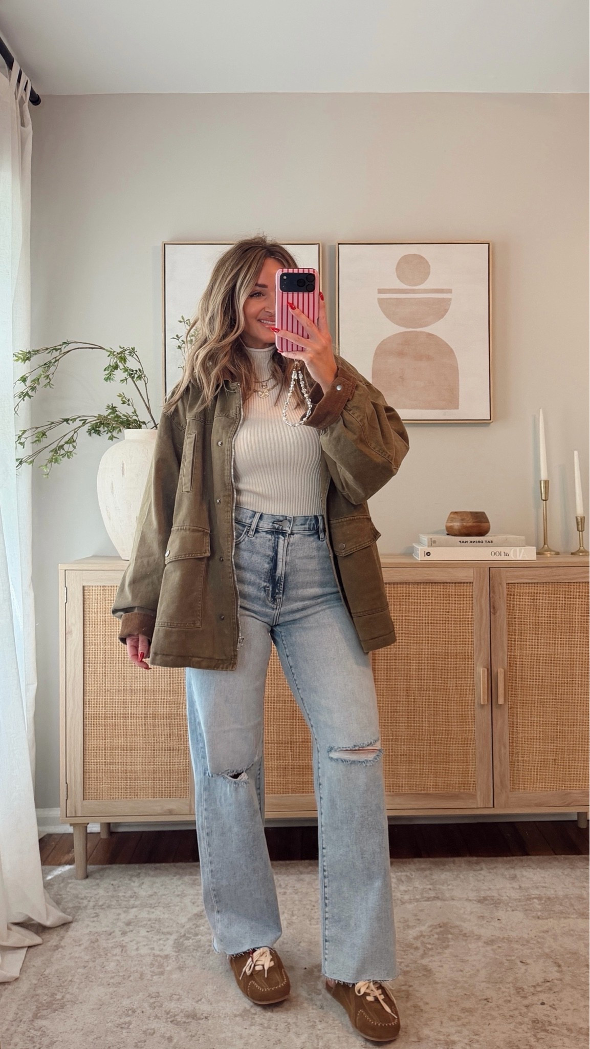 40% off with LEANN40 when expired use code LEANN35 🍂🤎 casual denim fall outfit!  loveee this jacket so much, it runs very oversized though, im in a size M. size down 1 if not 2 sizes. size S top, size 27 denim. these slides are so good, runs tts! fall outfits @VICI

#LTKootd