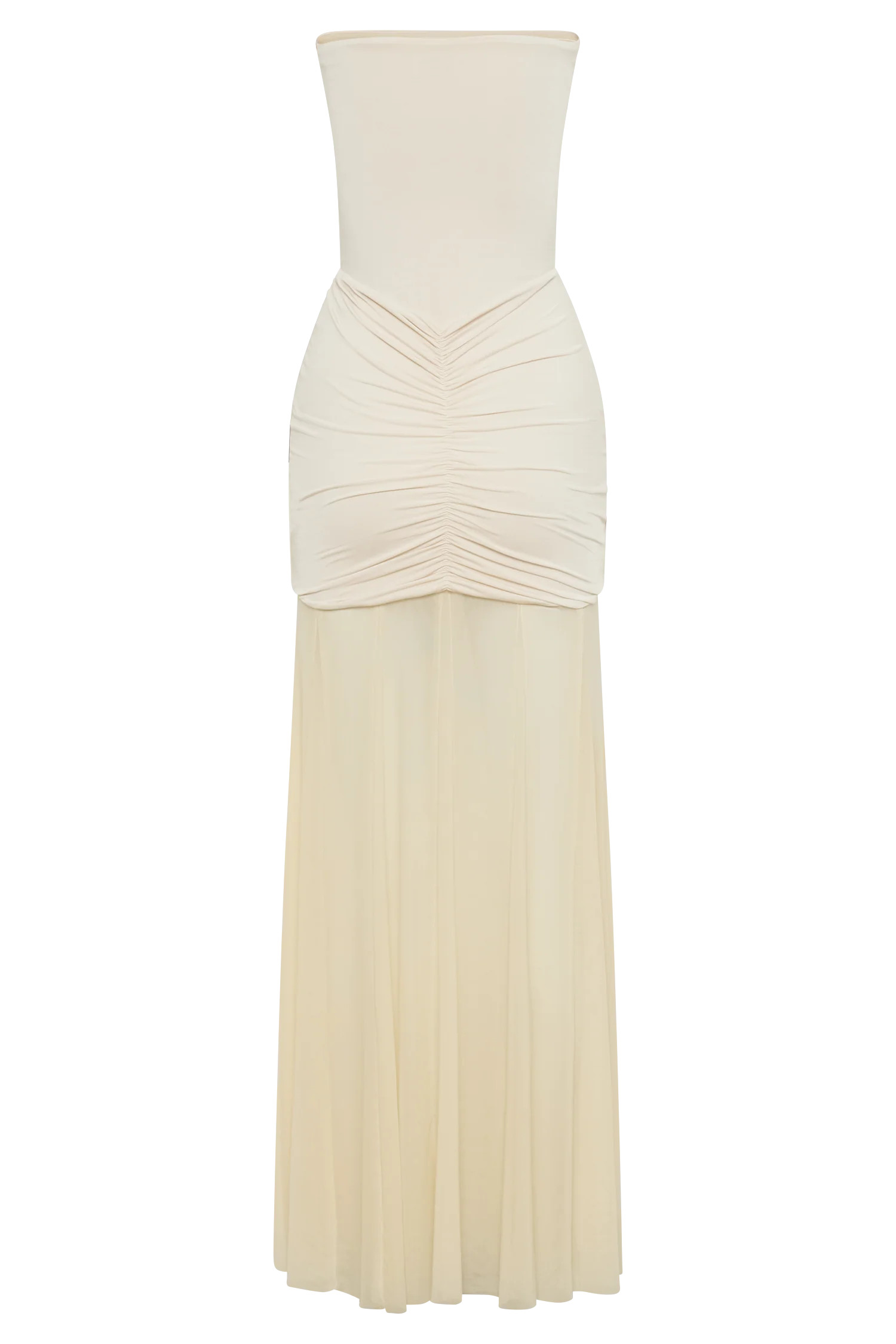 Caspian Slinky And Mesh Off Shoulder Maxi Dress - Ivory | MESHKI US