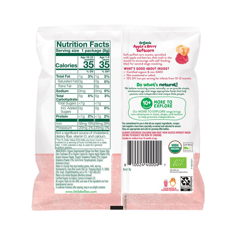 Little Bellies Organic Apple & Berry Softcorn Snack, Baby & Toddler Puff Snack, Age 10+ Months, 0... | Walmart (US)
