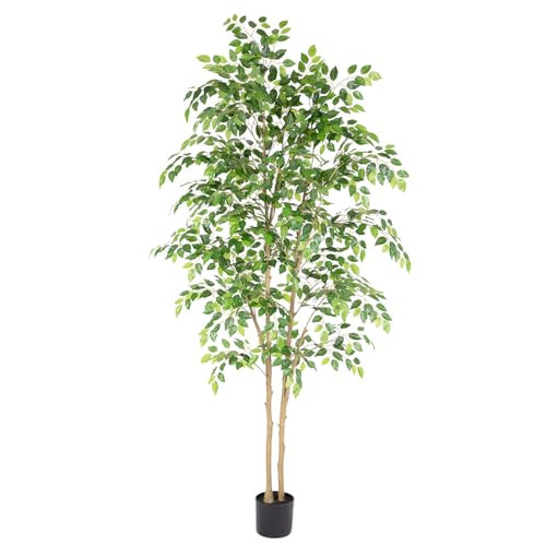 Nafresh Tall UV Resistant Ficus Tree Artificial，6ft(72in) Faux Ficus Tree with Realistic Smooth and Shiny Leaves， Fake Trees Indoor Outdoor for Home Office Living Room Bedroom Foyer Porch Decor. | Amazon (US)